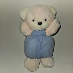 VTG America Wego Pink Teddy Bear Plush Blue Overalls 8" Stuffed Animal Toy